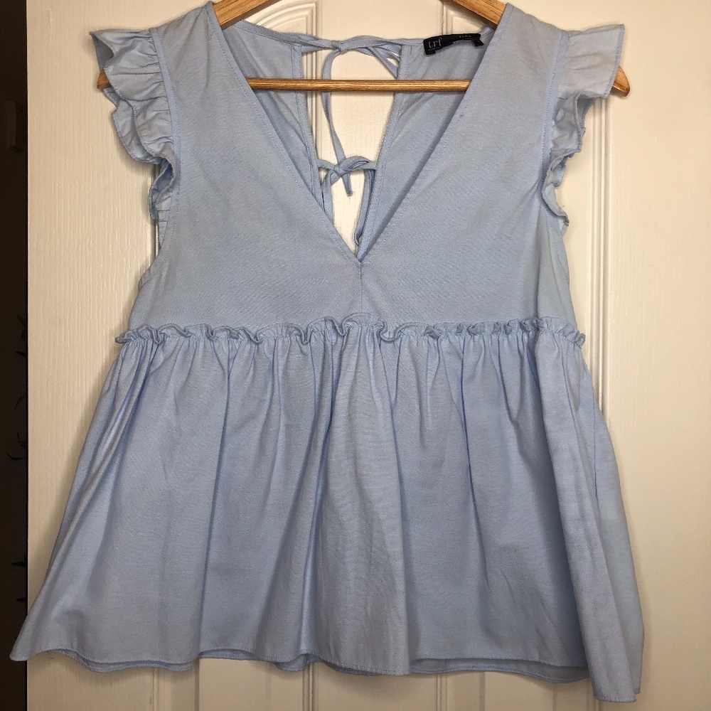 Sky Blue Babydoll Short Sleeve Blouse
